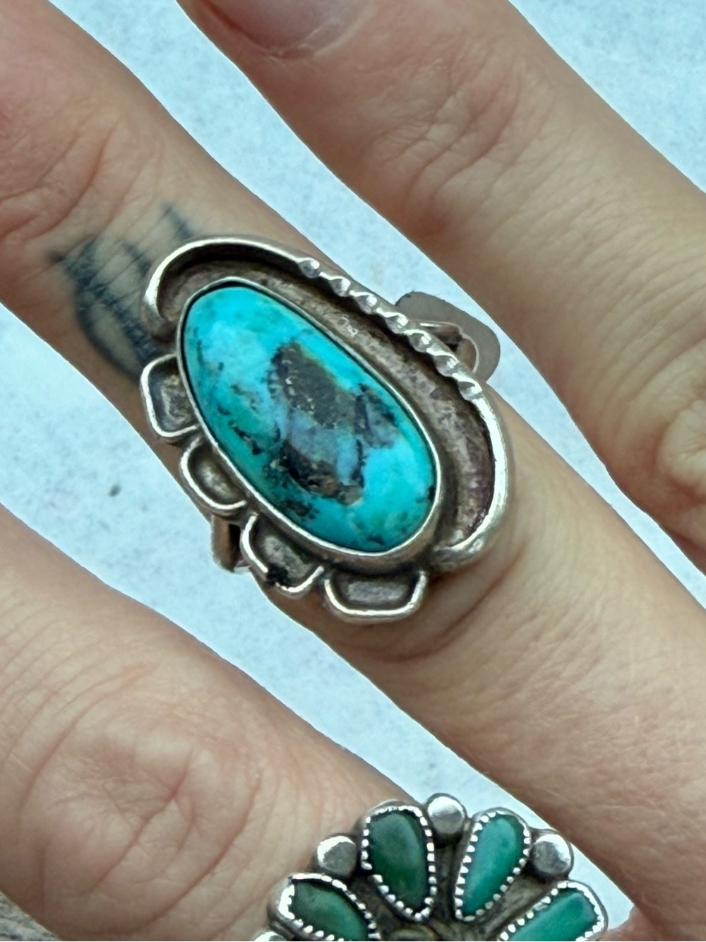 Sterling Silver Turquoise Statement Ring - Blue Green Stone